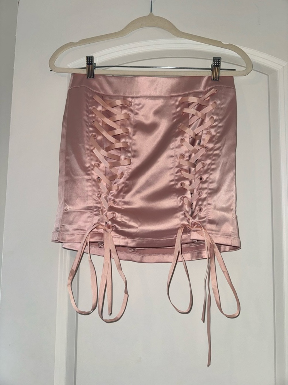 Dolls Kill Dusty Rose Satin Lace-Up Mini Skirt